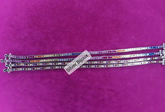 Brățări tennis din argint 925 cu cristale zirconiu pătrate multicolore