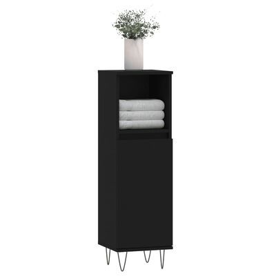 vidaXL Шкаф за баня Черен 30x30x100 см Инженерно дърво
