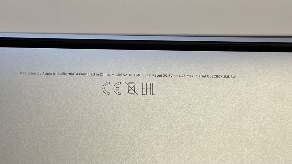 MacBook Pro 16’ 2019 model 2141, 16 GB RAM 1 TB Storage ca Nou