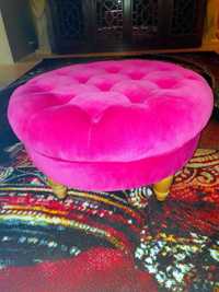 Taburet, Ottoman Velvet, scaunel rotund tapitat, catifea roz fucsia