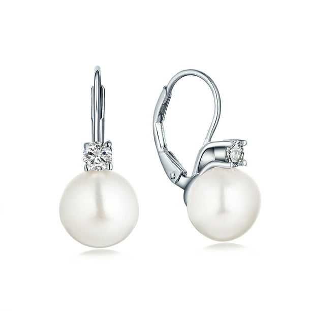 Изящни Сребърни Обеци проба 925 с Цирконий и Бяла Перла 8 мм