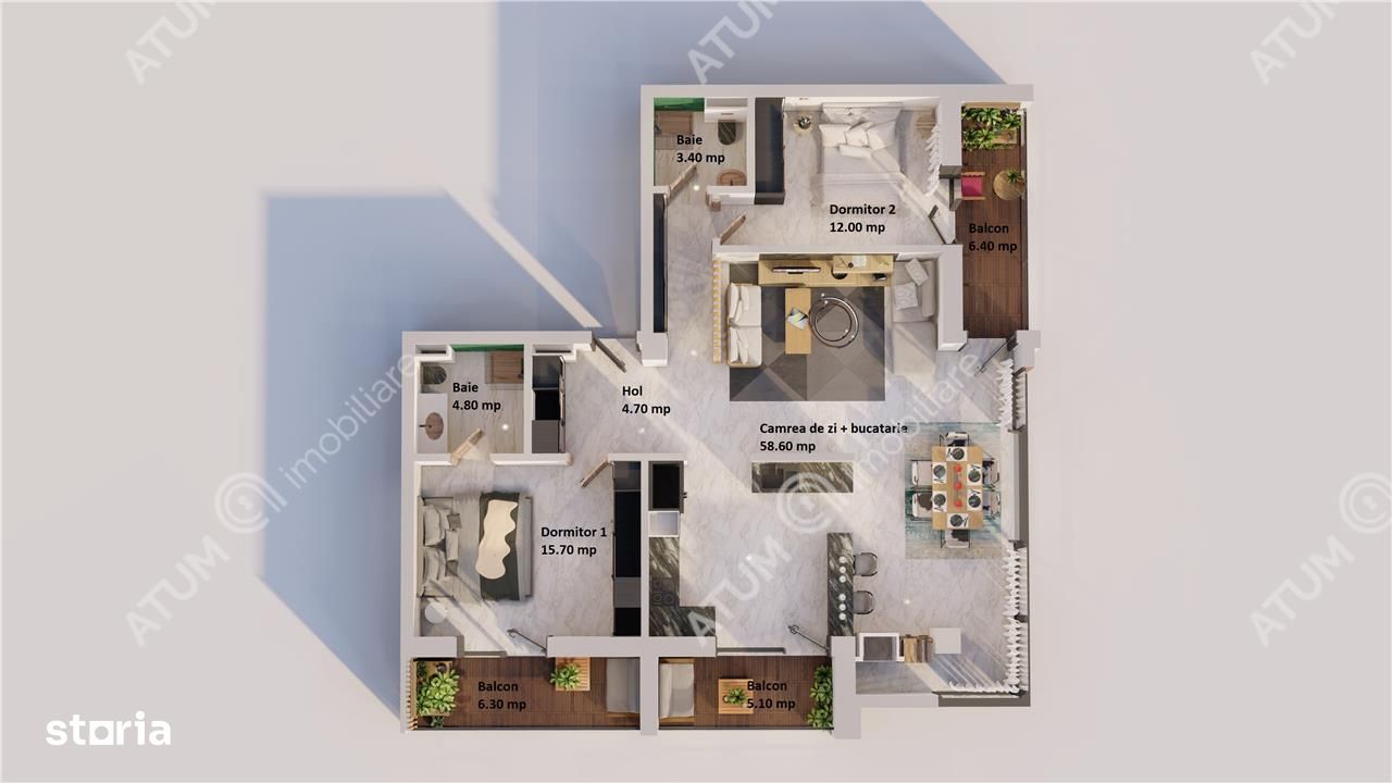 Apartament 3 camere 100 mp utili 3 balcoane si parcare subterana