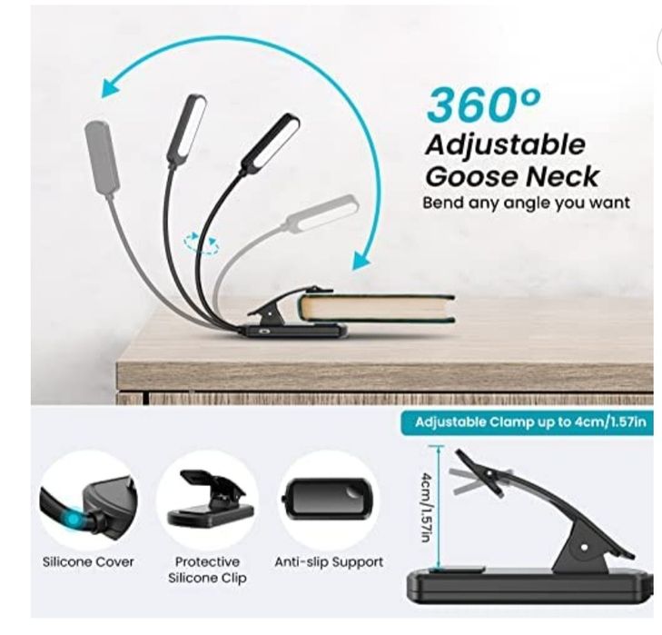 Lampă de lectură Clemă pentru cărți, Lampă pentru cărți cu 9 LED-uri r