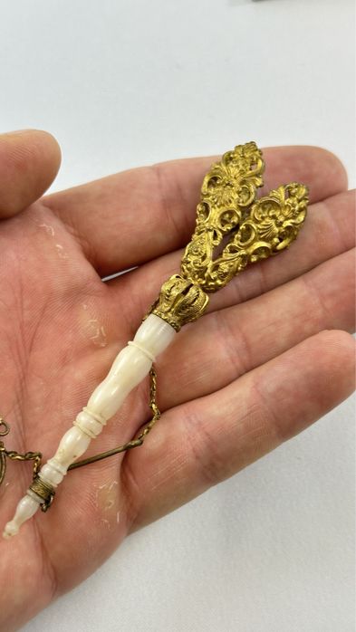 Rar! Porte Bouquet Secolul 19 Tussie Mussie Sidef bronz dore vechi