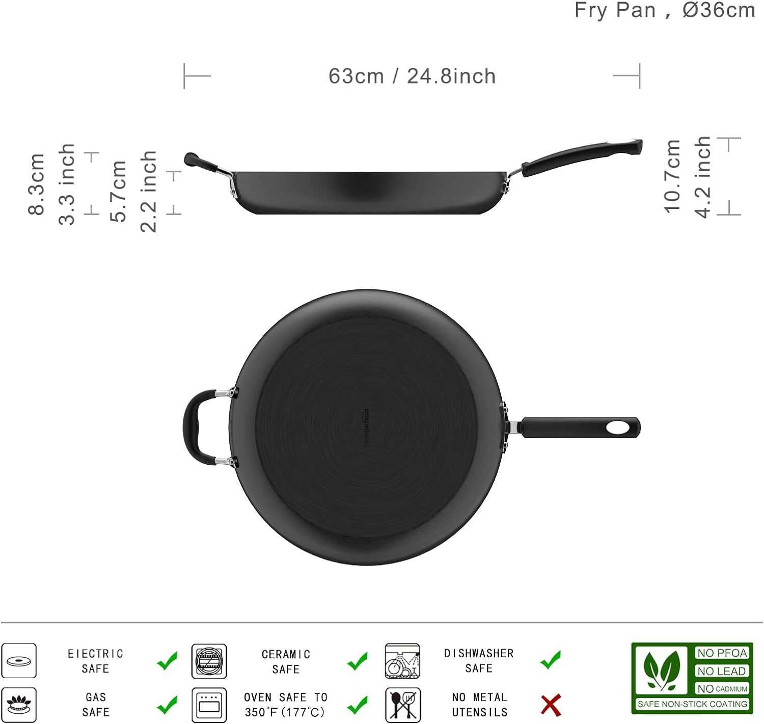 Tиган с незалепващо покритие Amazon Basics анодизиран 35.5 см XXL