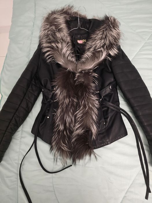 Дамско яке ест кожа и ест косъм от лисица