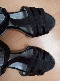 Дамски сандали на ток тъмно кафяви естествена кожа 39