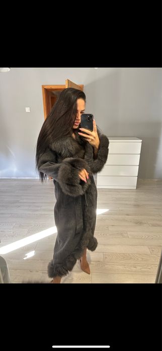 Палто от вълна алпака и естествен косъм