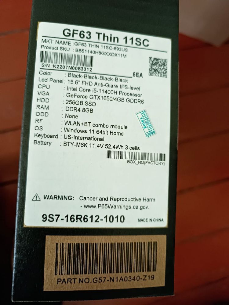 MSI GF63 Thin i5 GTX 1650