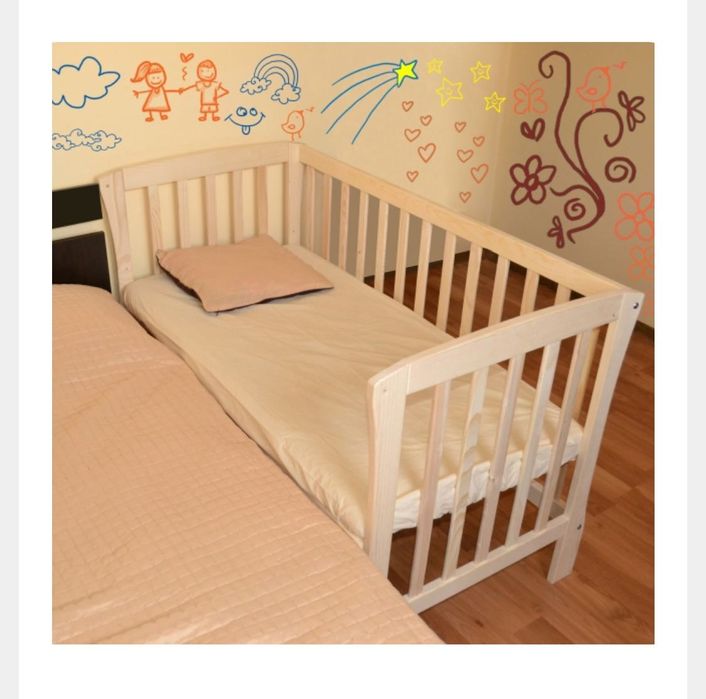 Patut din lemn co-sleeper Nichiduta si saltea de cocos