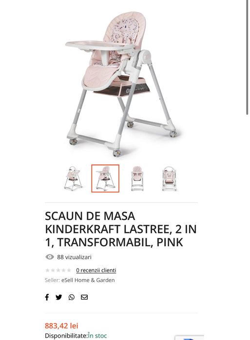Scaun de masă KINDERCRAFT Lastree 2in1 ca nou