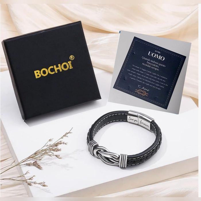 Brătară bărbătească din piele/Inox 21-23cm