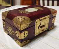 Старинно 19 век Ковчеже Кутия за Бижута от Палисандър, Нефрит, Бронз