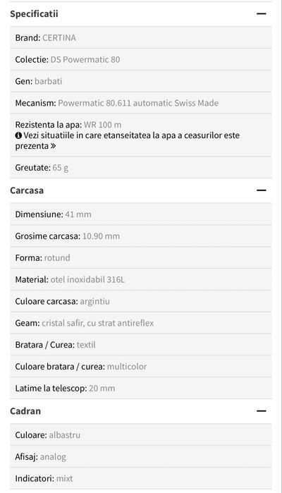 Vand ceas Certina DS Powermatic 80