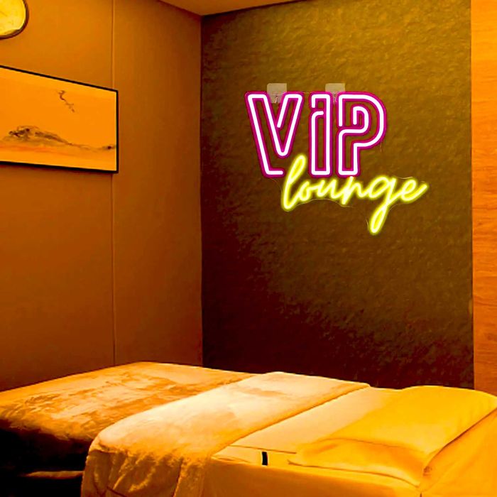 Panou Neon LED „VIP lounge” roz/fucsia si galben cald, 40x30cm Temark®