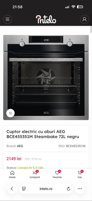 Cuptor electric AEG  - functie SteamBake - gatire abur