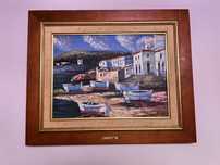 Tablou vintage - Pictura pe panza - Sat mediteranean - Semnat Cafieri