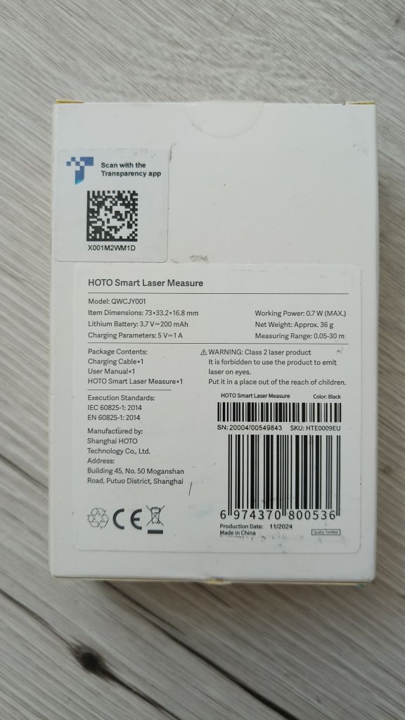 Telemetru Laser Smart HOTO QWCJY001, Bluetooth 30m