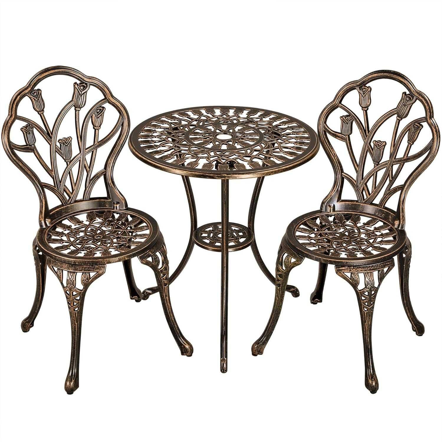 Set terasa 3 piese masa 60 cm si 2 scaune metal |YT 591940 Bronze
