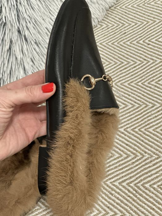 Saboti loafers cu blana stil Gucci 36.5