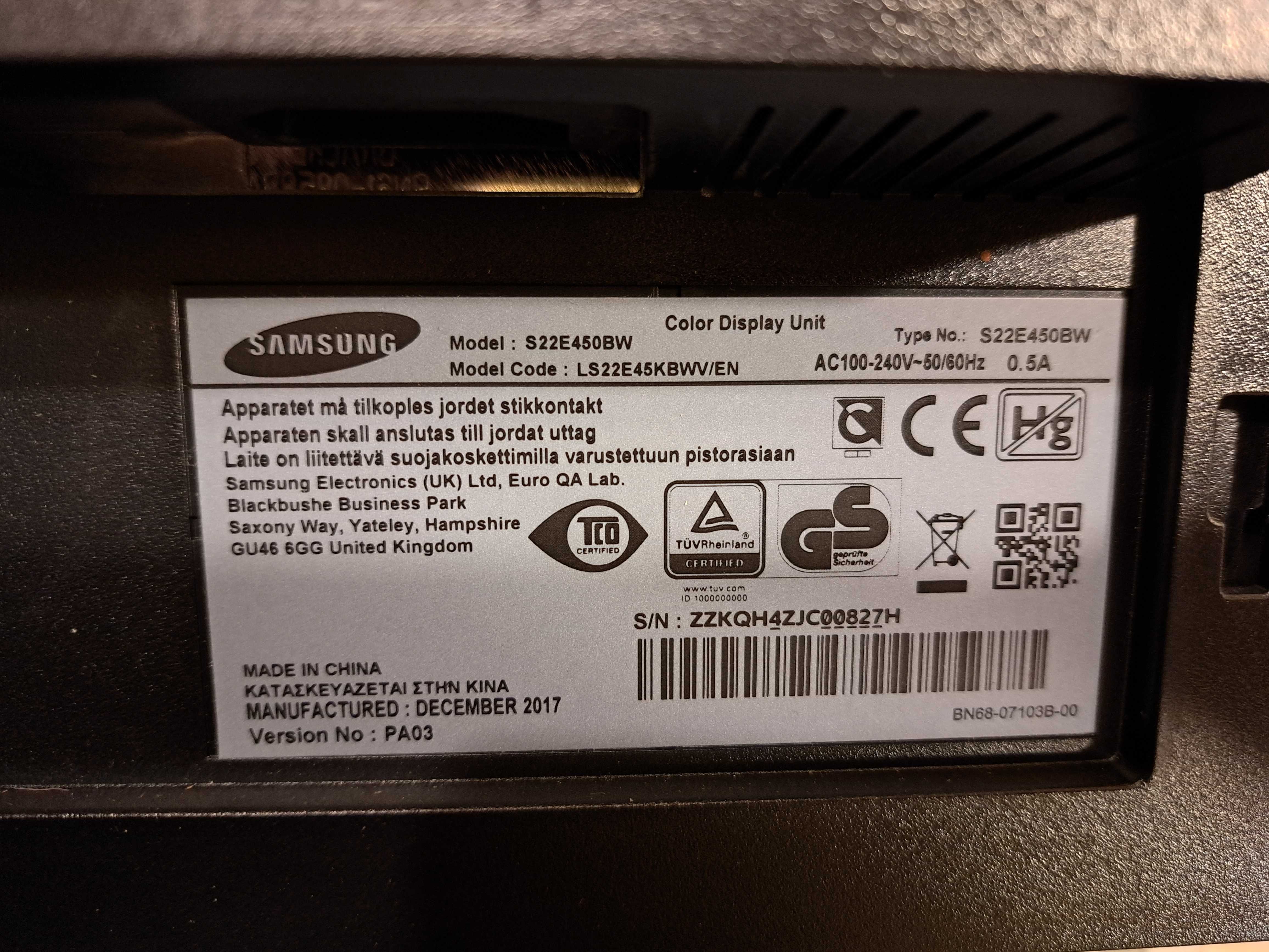 Monitor Samsung S22450BW, 22 inchi, led 2018
