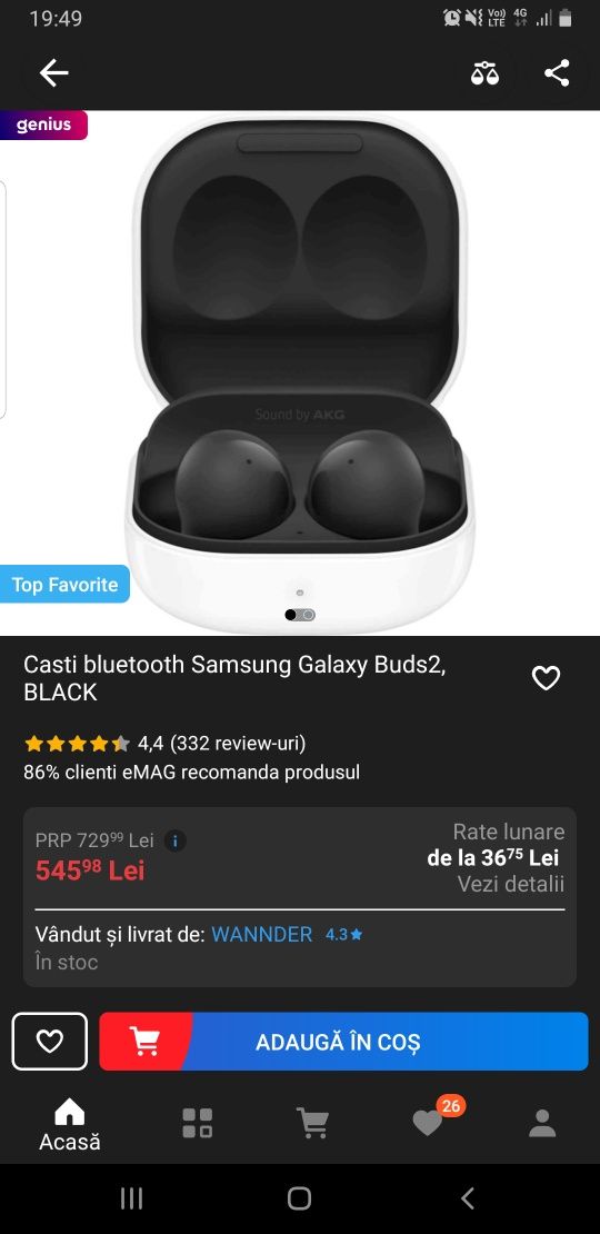 Casti bluetooth Samsung Galaxy Buds2, BLACK