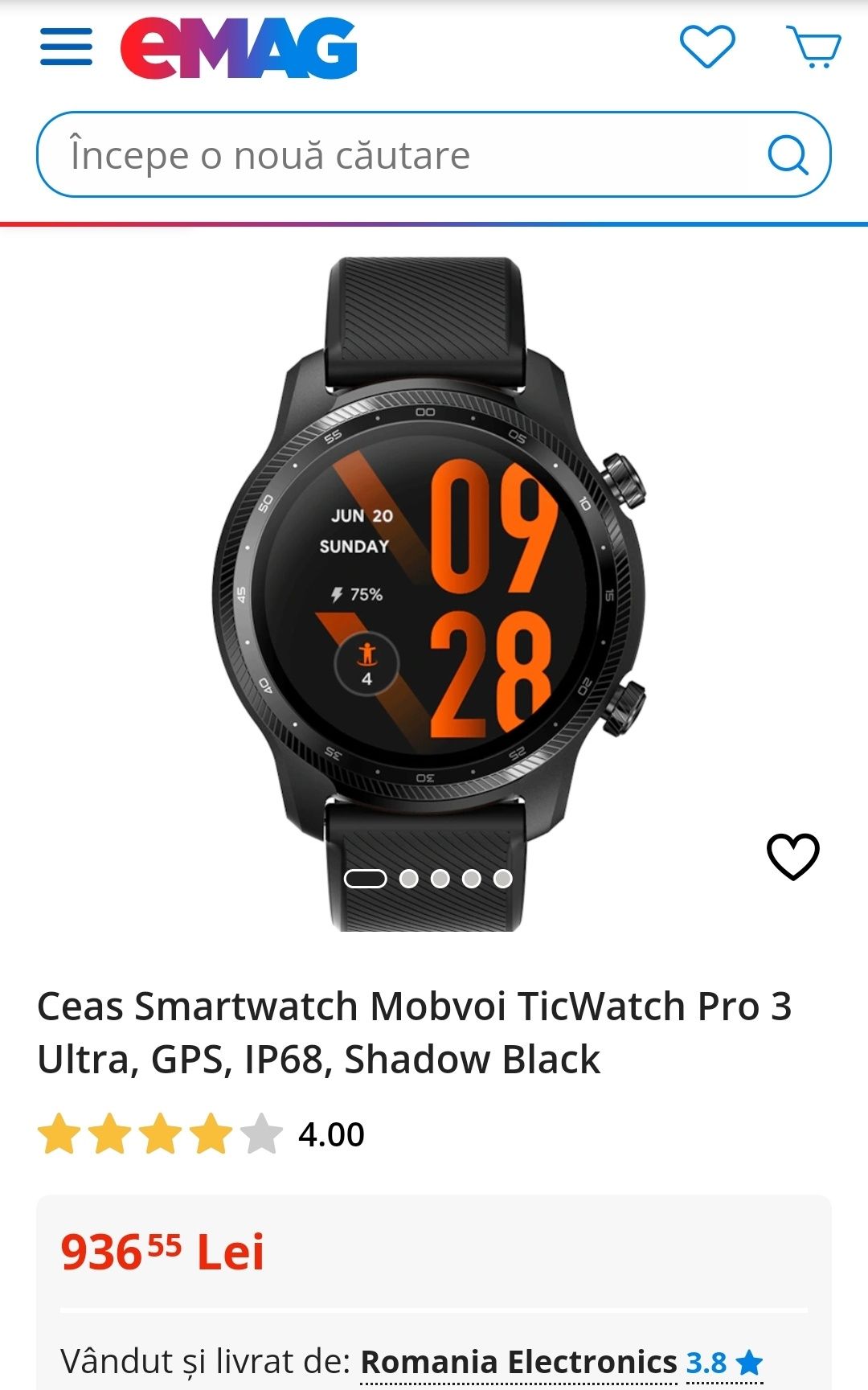 Ceas Smartwatch Mobvoi TicWatch Pro 3 Ultra, GPS, IP68, Shadow Black