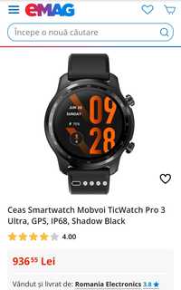 Ceas Smartwatch Mobvoi TicWatch Pro 3 Ultra, GPS, IP68, Shadow Black