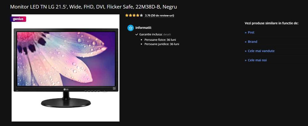 Monitor Full HD 60Hz LG 22M38D-B LED TN diagonala 21.5