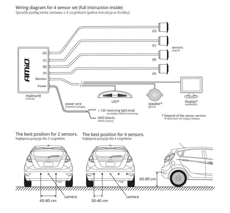 Комплект парктроник Amio, Parking sensor, Четири ултразвукови