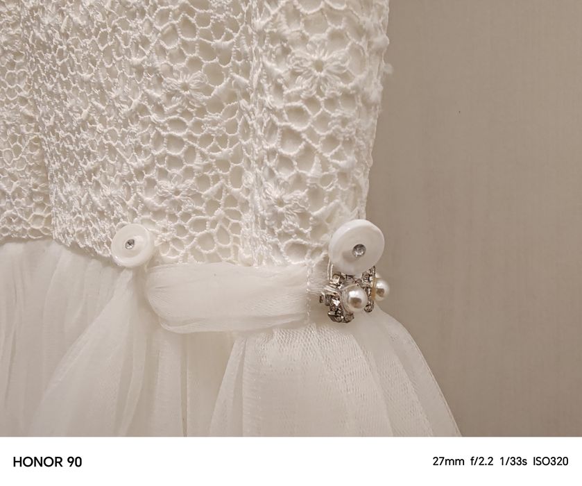 Rochiță Elegantă Albă de Ocazie Anne Be Be (Trena Detașabilă Inclusă)