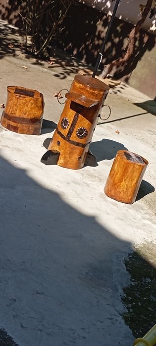 Set rustic stejar masă + 2 scaune.