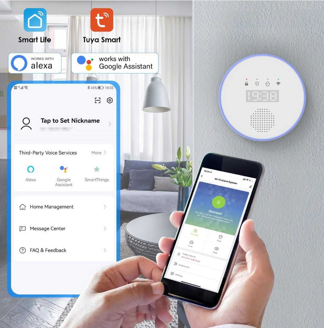 Безжична домашна аларма YISEELE WIFI 2.4G/5G, 15 части, Smart, Alexa