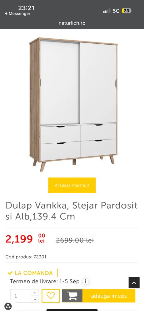 Dulap dressing sifonier Vankka, Stejar Pardosit 139.4 Cm Naturlich