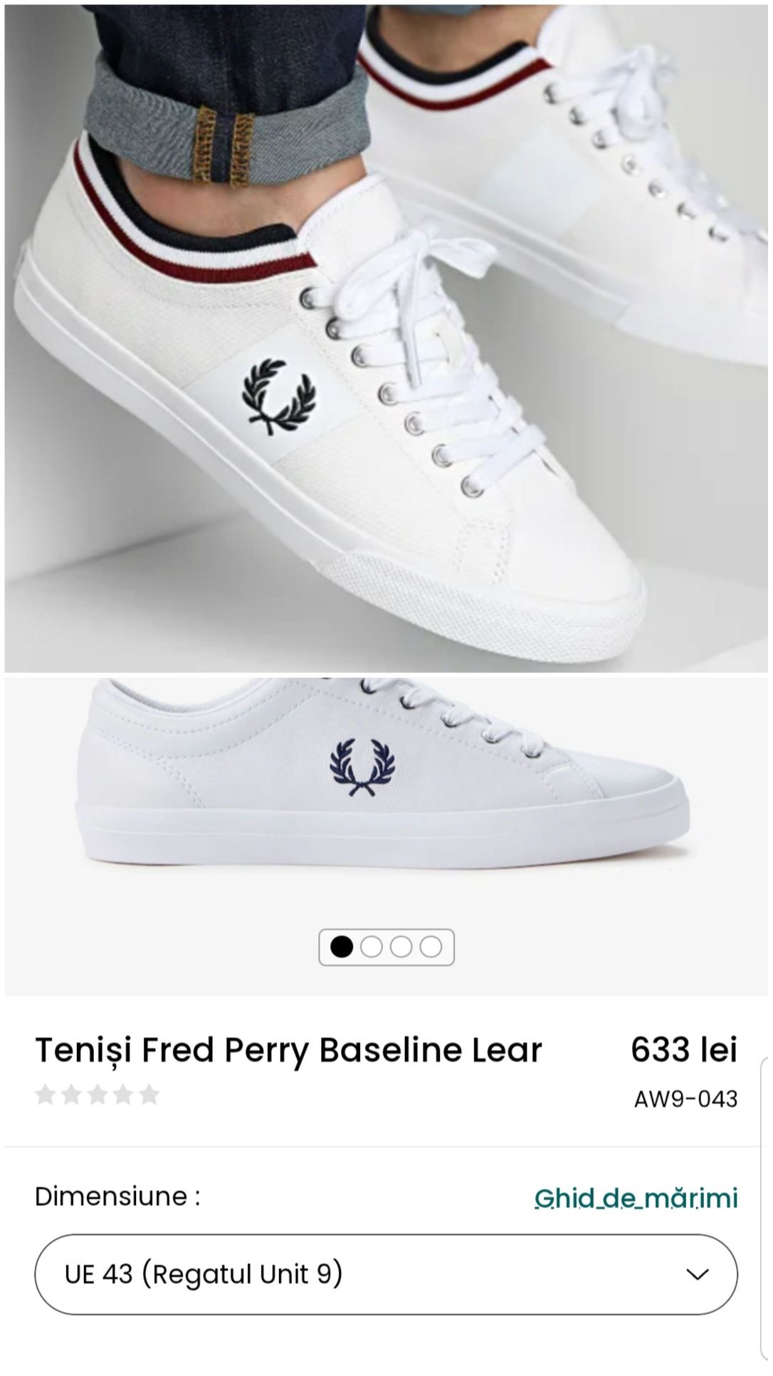 Fred Perry teneși din twill cu manșetă și vârf Underspin, Nr.43 EU