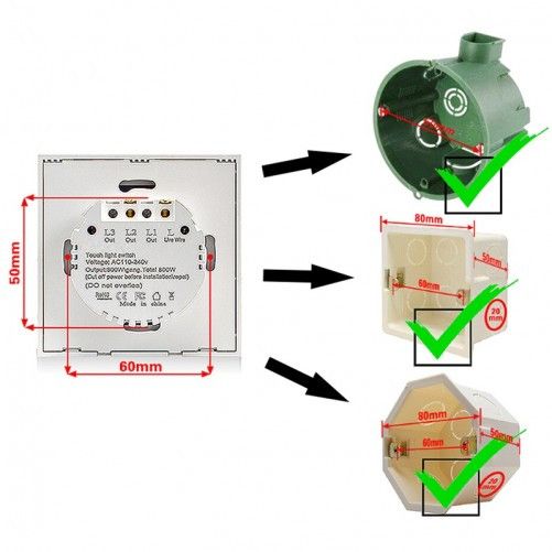 Intrerupator touch iUni 3F, Sticla Securizata, LED