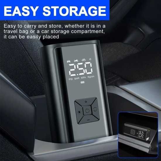 Мощен дигитален компресор 12V с LED светлина, Преносим компресор