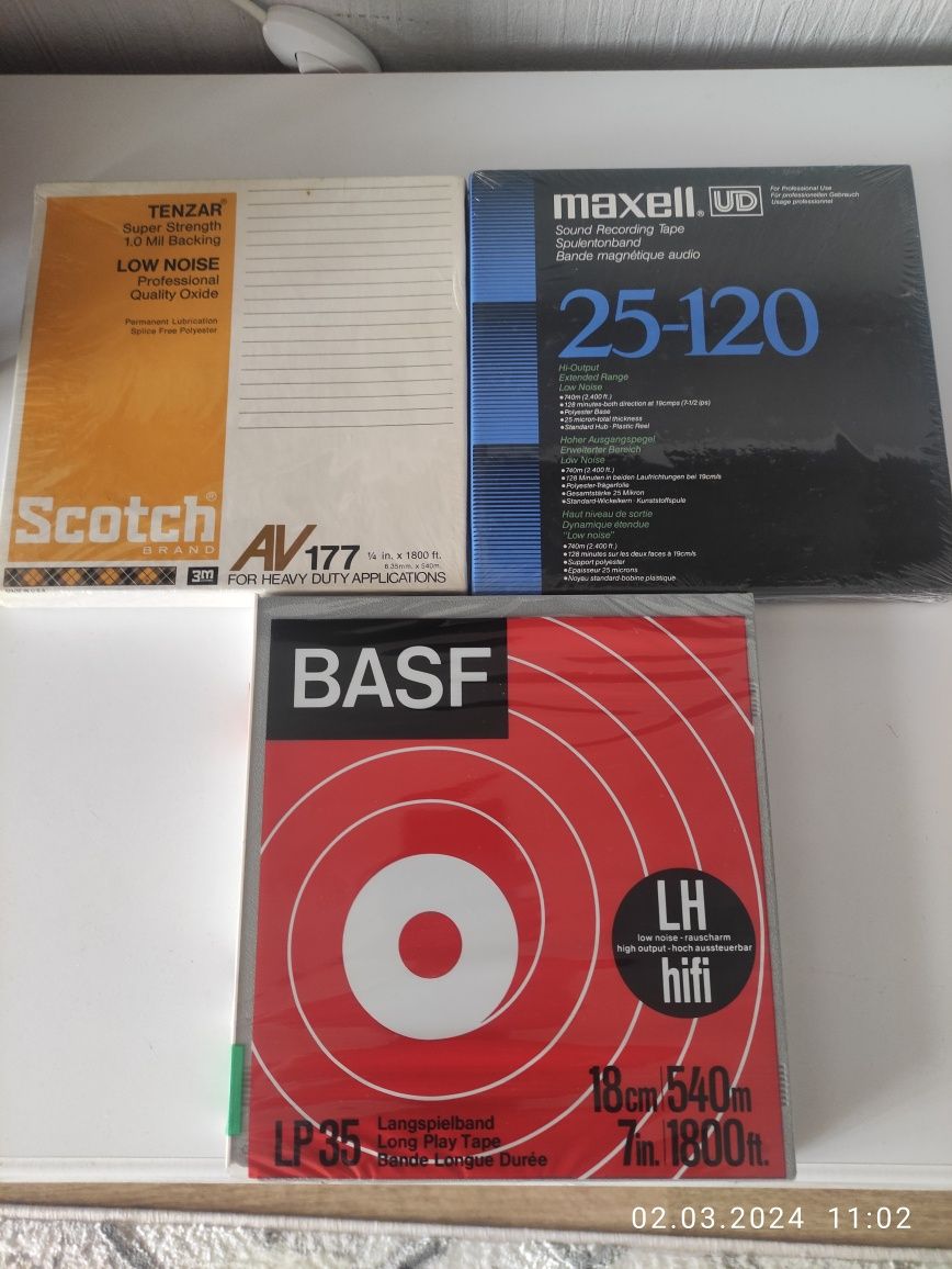 Магнитная лента Scotch, Basf,  Maxell UD25-120, катушки, бобины