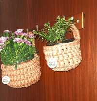 Coșulețe flori din croșet handmade bumbac natural 100%reciclat