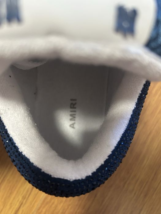 adidasi amiri ma1 baby blue albastru cu alb crystal cu pietricele