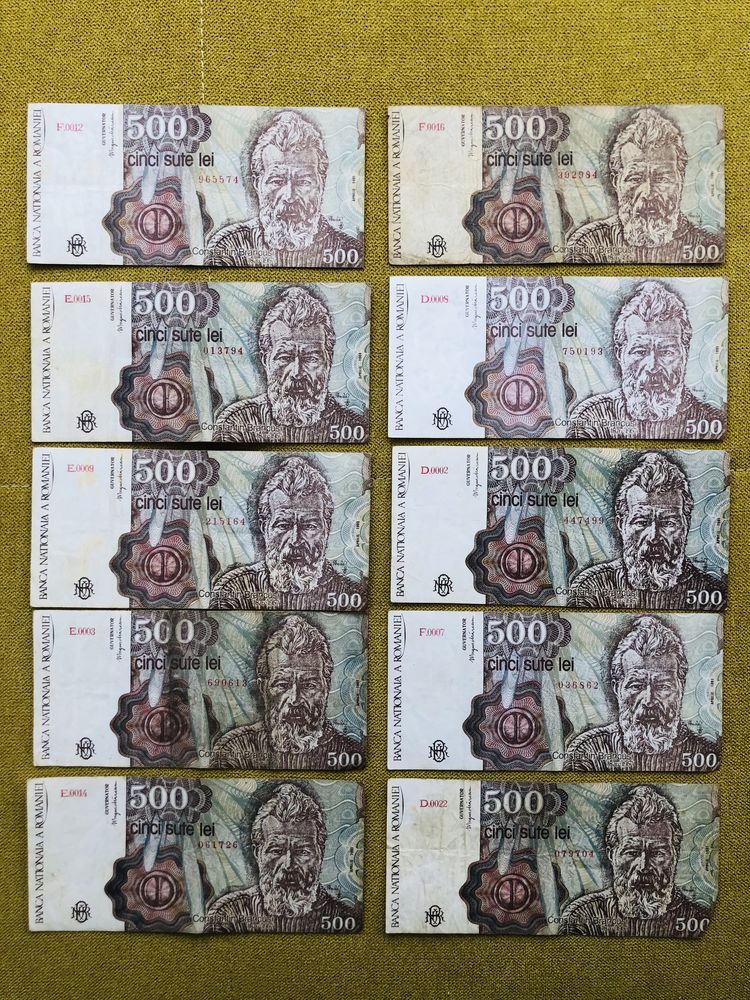 Bancnota 500 lei 1991 Constantin Brancusi
