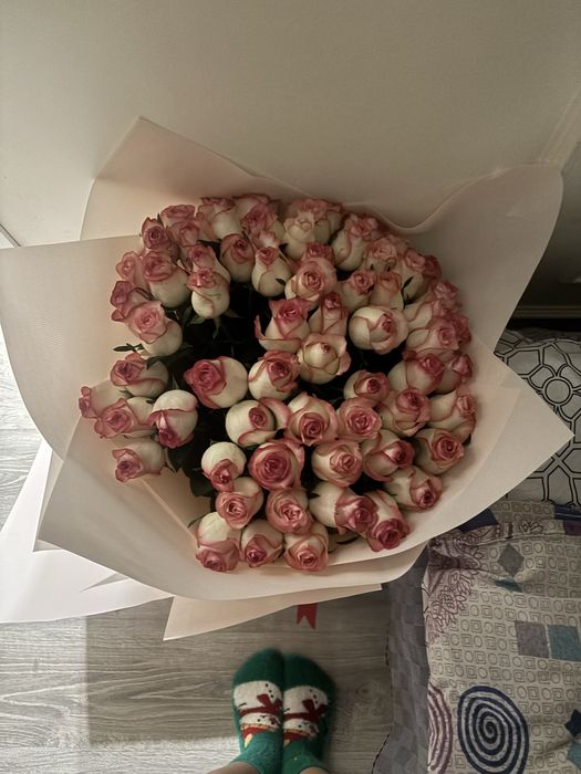 огромный букет свежих роз