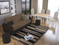 Canapea Corsica Crem/Maro+Masa Grand Stejar Auriu+4 Scaune Grand Crem