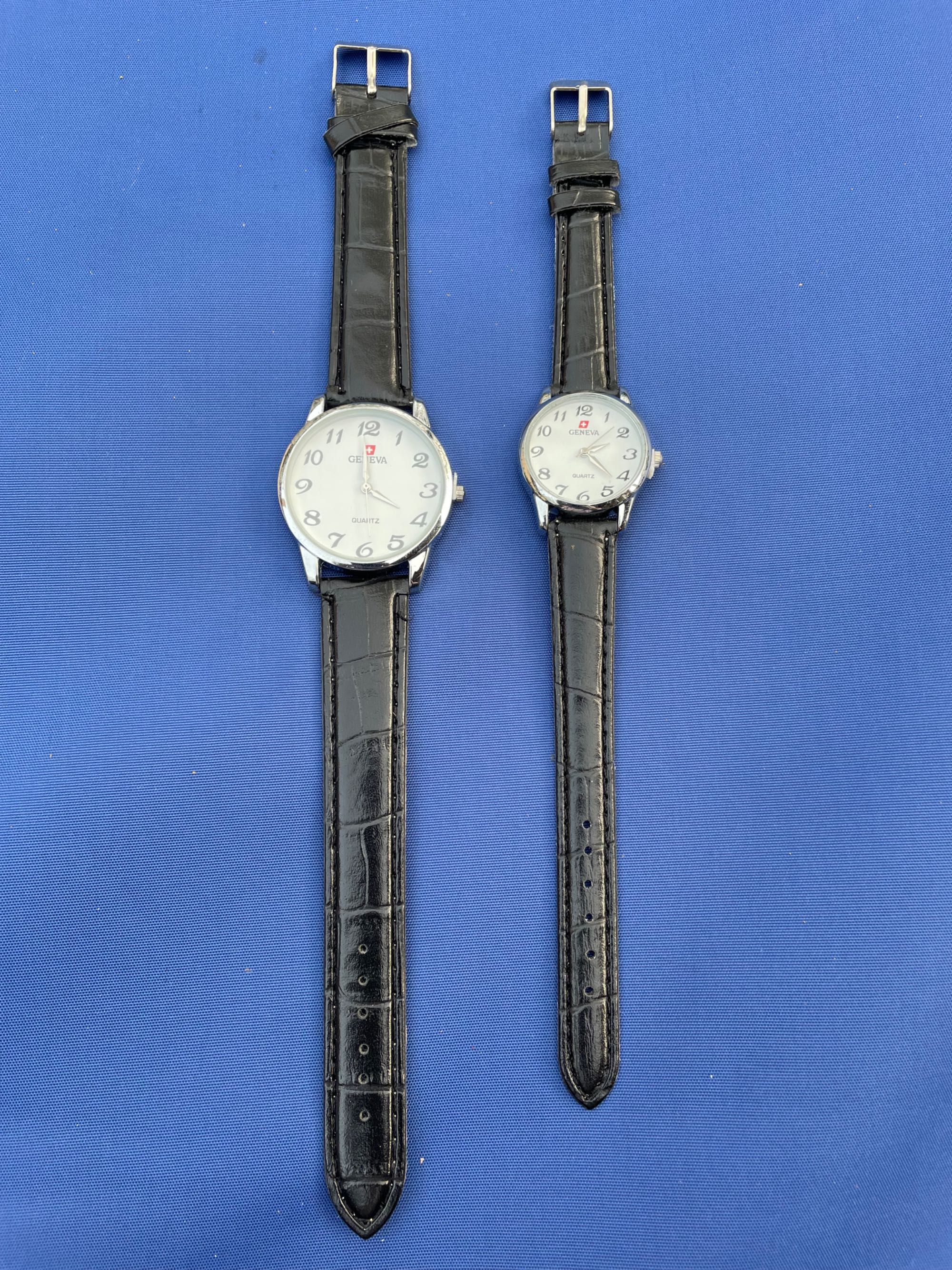 Două ceasuri de damă și bărbat GENEVA QUARTZ pe negru cu argintiu, nou