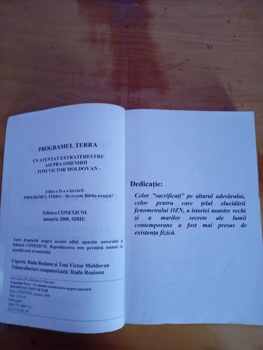Vând cartea Programul Terra Un Atentat Extraterestru Asupra Omenirii