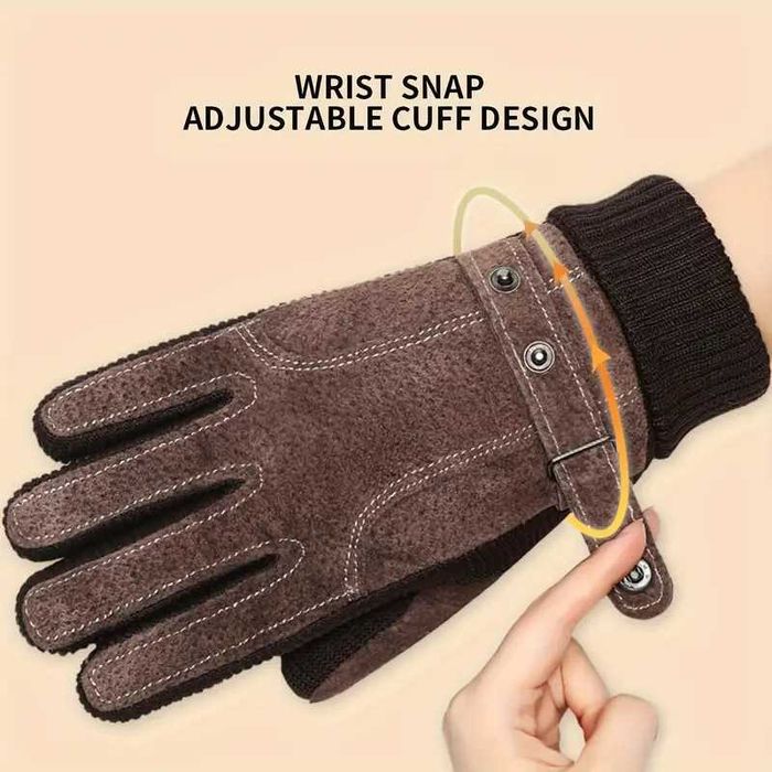 Ръкавици за мъже от свинска кожа зимата, плюшени, сензорен екран, XL