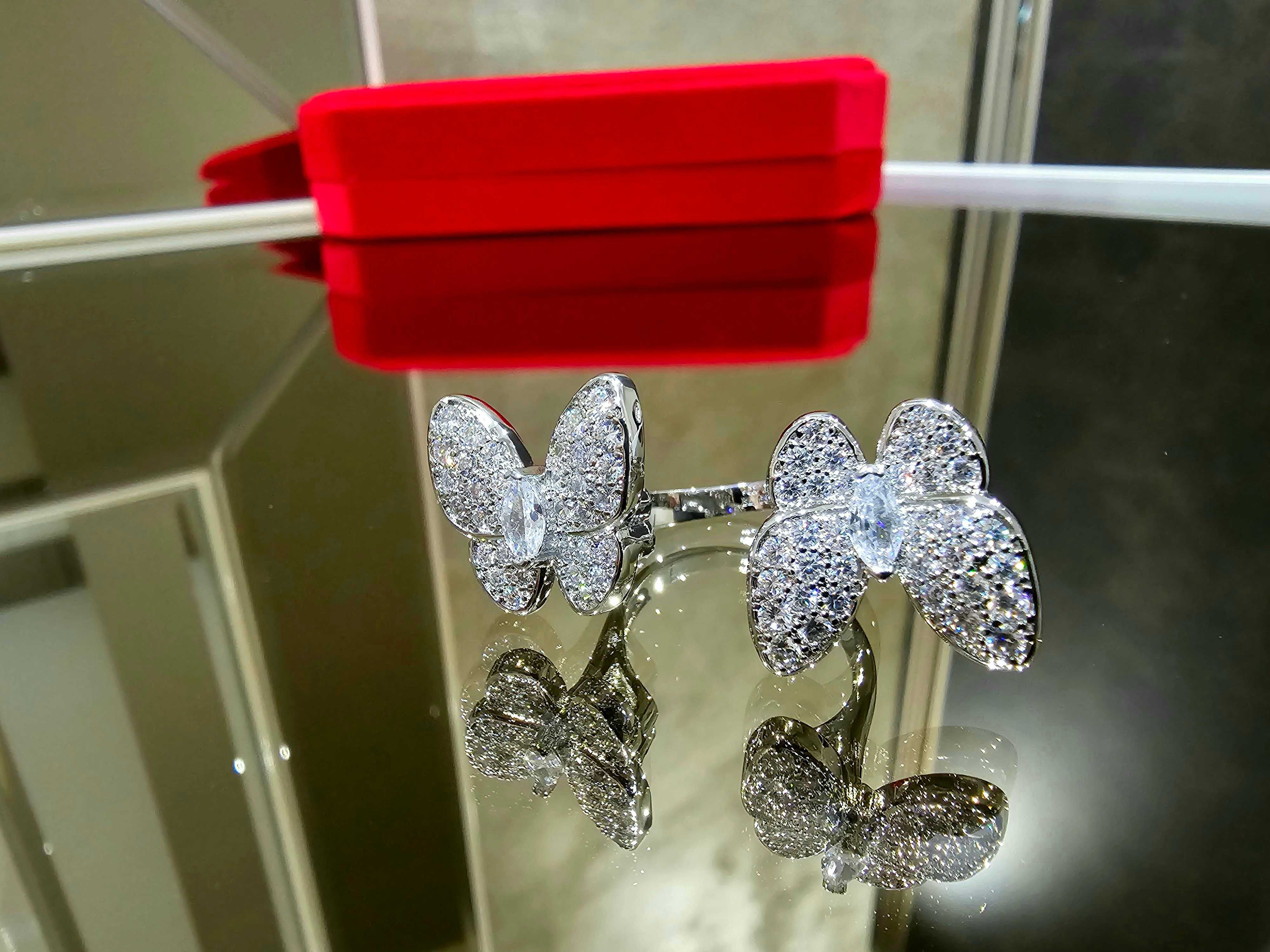 Van Cleef & Arpels VCA Silver Diamond Two Butterfly Дамски Пръстен