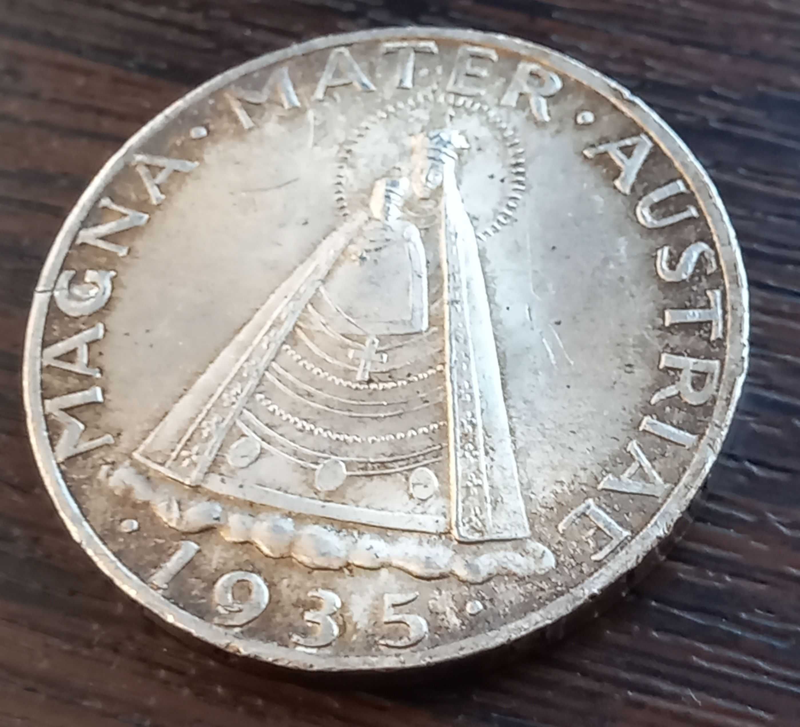 Moneda din argint Austria - 5 schilling 1935, luciu de batere, rara