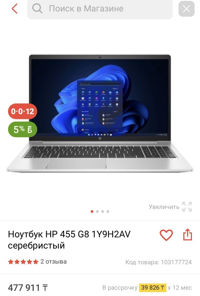 Ноутбук HP 455 G8 1Y9H2AV серебристый