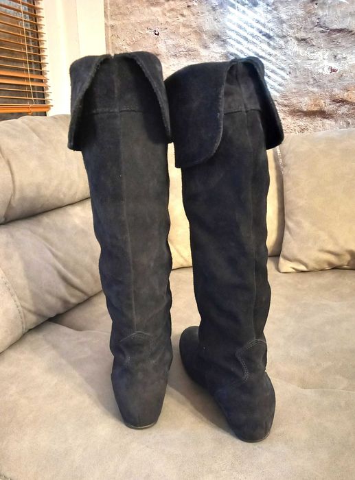 Тъмносини дамски ботуши от естествен велур, номер 39